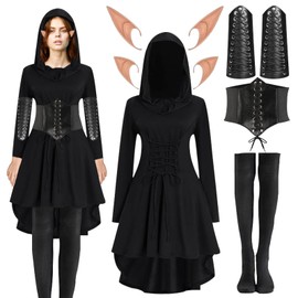 VEQENIFY Medieval Dress Women's Medieval Clothing Women (6 Pieces, L) Elf Costume Women's Gothic Clothing Women's Costume Medieval Women's Dress Medieval Renaissance Costume Women
