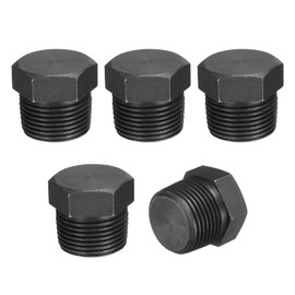 sourcing map 5Pcs 3/4 NPT Outer Hex Head Thread Pipe Plug Fitting, Male Pipe Plug Carbon Steel Pipe Fitting with Sealing Ring for Terminate Oil Drain Plug Fitting Pipe Ends, Black