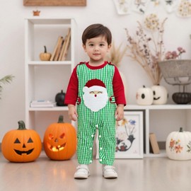 Baby Boy Christmas Outfit Onesie Santa Overalls Set Newborn Romper Pants Matching Cute Infant Fall Winter Clothes (A Santa Red, 12-18 Months)