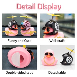 wonuu Rubber Duck Car Ornaments Pink Duck Car Dashboard Decorations Set with Propeller Helmet, Sunglasses, and Gold Chain. (W-Pink-Black 8)