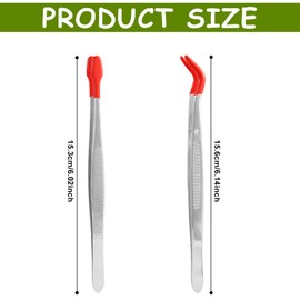 2pcs Stainless Steel Tweezers with Non Slip Rubber Sleeve Straight Flat & Curved Tips, Rubber Coated Tipped/Ended Tweezers for Jewelry Gem Stamp Bead Crafts Diamond Crystals Industrial Pick up Tools