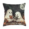 Comic Ghosts Reading Books Moon Pumpkins Graphic Throw Pillow