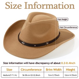 4 Pcs Classic Western Cowboy Hat Men Felt Wide Brim Cowgirl Hats Women Belt Buckle Panama Hat for Adults Kids