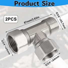2 pieces 3/4 inch stainless steel T-piece swivel pipe fitting, 3/4 inch IGxIGxAG 304 stainless steel T-piece 90°, DN20 T-piece water connection, 3-way T-connector coupling for sanitary refrigeration