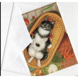 Cat Lovers Greeting Card Black/White Sleepy Cat Blank Cats Cards Collection VTG