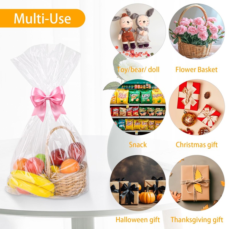 Petutu 5 Pack Large Clear Baskets Bags, Cellophane Wrap for