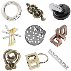 Joyeee 9 Pcs Brain Teaser Metal Wire Puzzles, Mind IQ Test Unlock Toy, Interlock Challenge Puzzle Game Educational Toy Gift for Boys Girls Teens Adults, #G