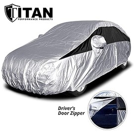 Titan Lightweight Poly 210T Car Cover for Sub-Compact Sedans 163-175". Waterproof, UV Protection, Scratch Resistant, Driver-Side Zippered Opening. Fits Fiesta, Rio, Aveo and More.