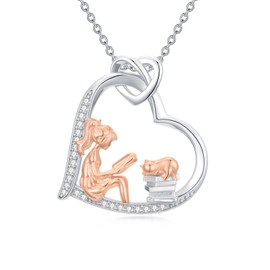 Cargari Book Necklace for Women, 925 Sterling Silver Heart Books Pendant Cat Necklace, Birthday Christmas Graduation Books jewelry Gift for Nerd Book Lover Reading Clubs
