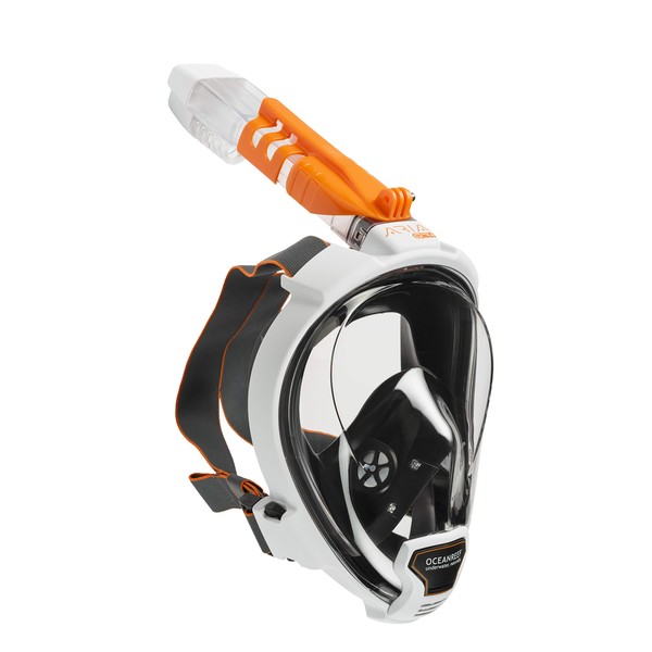 OCEAN REEF - Aria QR+ Quick Release Full Face Snorkel Mask with Snorkel - 180 Degree Underwater View and Quick Release System (M/L, White).