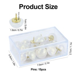 15pcs Decorative Push Pins, White Glitter Thumb Tacks for Bulletin Board Decor, Cute Push Pins for Corkboard, Photo Wall, Feature Wall, Map, Bulletin Board, Office or Home (White)