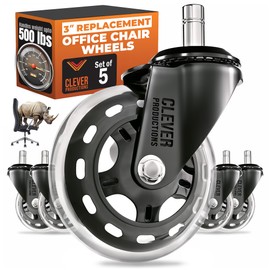 Replacement Office Chair Wheels (3" Set of 5) - Smooth & Quiet Rolling Heavy Duty 98% Universal Fit Caster Wheels for Office Chair - Desk Chair Wheels Clear for Hardwood Tile Vinyl Floors & Carpet