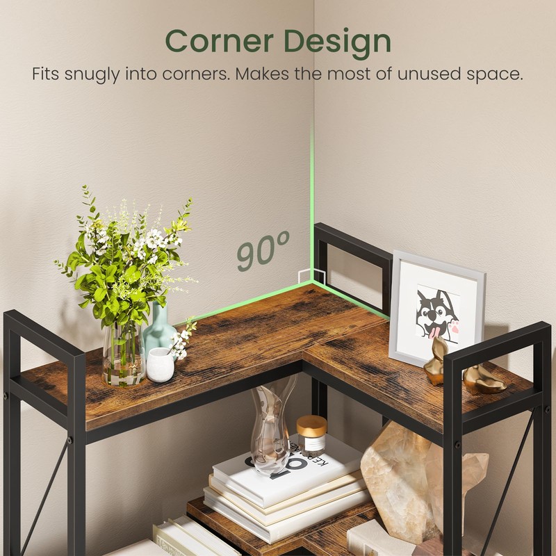 CHOEZON Corner Bookshelf, 5-Tier L-Shaped Bookcase with Drawers and Storage