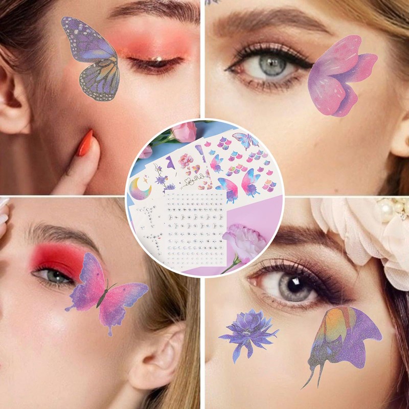 Mayoii Butterfly Temporary Tattoos and Face Gems Stickers Kit for