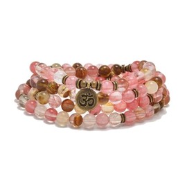 108 Natural Stone Mala Beads Yoga Jewelry Meditation Bracelet Necklace with om Charm, One Size, Stone, No Gemstone