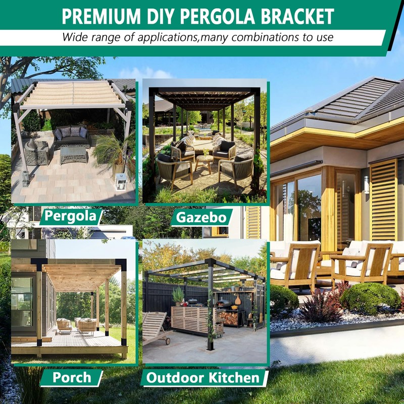 VoTwoofv Pergola Bracket kit 6" x 6",3-Way T-Shaped Bracket Woodworks