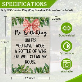 Hafhue No Soliciting Garden Flag, 12 x 18 Inch Double Sided Farmhouse Holiday Yard Garden Lawn Decoration Flag, No Soliciting Humorous Banner, Funny Dark Humor Style House Gifts, Front Porch Sign ﻿