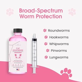 Dewormer for Cats Liquid – Chicken Flavor Cat Dewormer for Cats & Kittens – Oral Formula with Syringe – Tapeworm Care Support – 2 oz (60 ml)