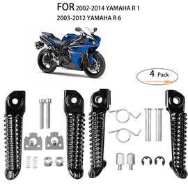 VPZMT Motorcycle Front Rear Footrests Foot Pegs Pedal Fits for Yamaha YZF R1 1998-2019, R6 2003-2020 (Front+Rear-Black)