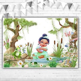 Youran African Princess Backdrop - Baby Shower & 1st Birthday - Pink Butterfly & Jungle Forest - Princess Tiana & The Frog