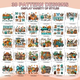 Western Dtf Transfers Ready to Press - Wxiben 30 Pcs Fall Pumpkin Iron on Transfers Coquete Bow Iron on Patches Autumn Heat Transfer Vinyl Decals Stickers for Clothing T-Shirts Bag Pillow DIY Crafts