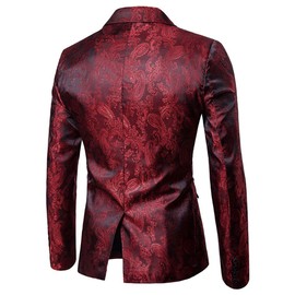 Cloudstyle Mens 2 Piece Paisley Dress Suit One Button Party Wedding Blazer Pants Sets (Burgundy, X-Large)