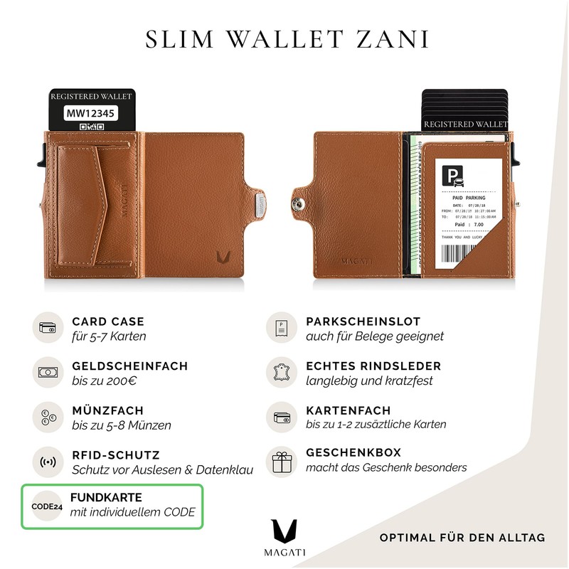 MAGATI Zani Slim Wallet with AirTag Leather Case, Includes Lost