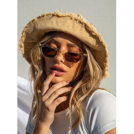 VANLINKER Small Trendy Skinny Cat Eye Sunglasses Women Retro Tiny Square Shade Clear Brown