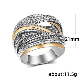 2 Tone Intertwined Crossover Statement Ring Fashion Chunky Band Rings Intertwined Crossover Rings Gold Silver Statement Rings Jewelry Gifts Jewelry-Making-Patterns 7