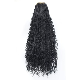 Shoobidoo 8Packs Goddess Box Braids Crochet Hair With Curly Ends 18 inch Pre-looped Bohomian Crochet Box Braids Synthetic Braiding Hair Extensions(18 inch 1B)
