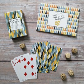 Robert Frederick Card & Dice Set, 2 Packs of Cards, Dice and Learn to Play Booklet, in Patterned Box