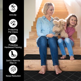 15-Pack Stair Treads Non Slip 30" x 8", Stair Treads for Wooden Steps Indoor, Carpet Stair Treads with Reusable Adhesive,Carpet Stair Treads for Kids Elders and Pets (Black)