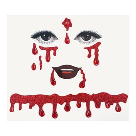 Halloween Fake Blood Face Stickers Rhinestone Face Stickers Temporary Tattoos Halloween Accessories Scary Face Gems H/alloween Costume Makeup Stickers for Party Cosplay Carnival Festival