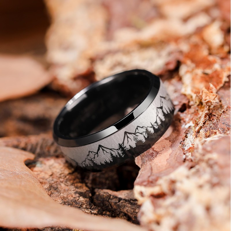King Will 8mm Mens Wedding Band Black Plated Tungsten Wedding