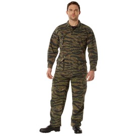 Rothco Vintage Vietnam Fatigue Shirt – Comfortable Lightweight Cargo Utility Shacket, Tiger Stripe Camo, L