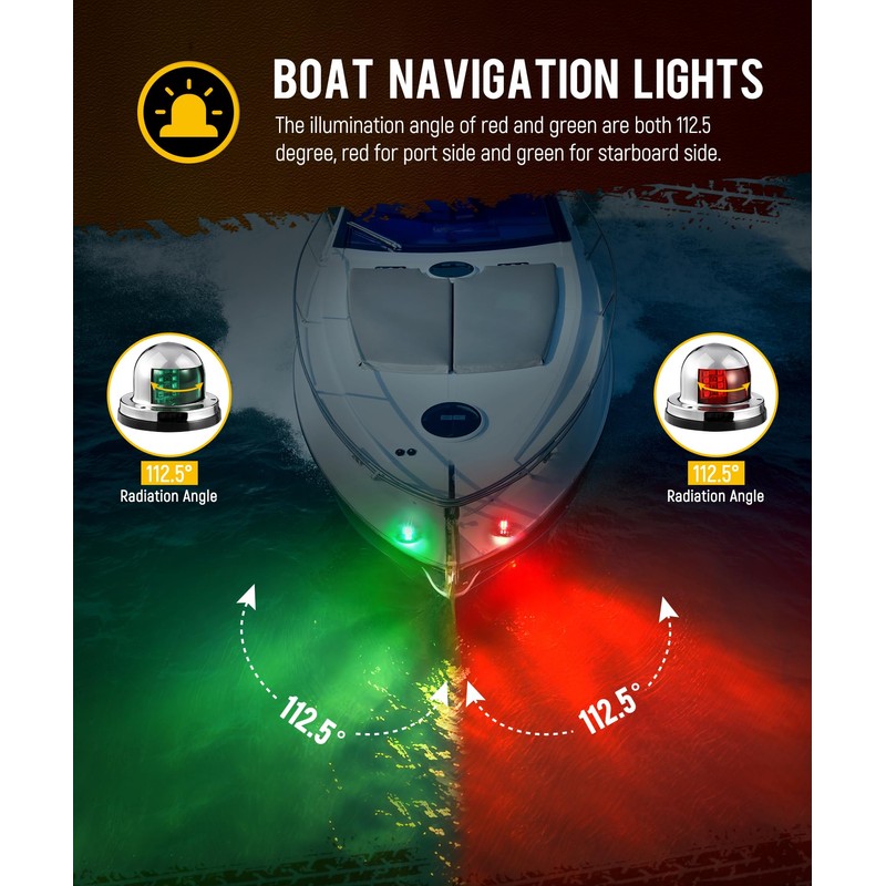 Partsam 2Pcs Marine Boat LED Bow Navigation Lights, Red Green