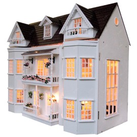 iLAND 1/12 Scale Accessories of Dollhouse Windows 4pcs, Solid Wood DIY Dollhouse Building Supplies, Complete Classic Miniature Windows Kit w/Wooden Frame & Acrylic Panel