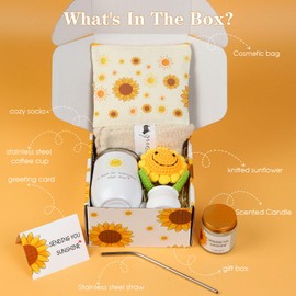 Gift Baskets for Women-7 Pcs Happy Birthday Gifts for Women Friendship, Get Well Gifts for Women Best Friend, Unique Cheer Gifts for Her, Sunflower Gifts for Women, Cute Gift Idea for Teen Girl Sister