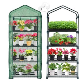 Purlyu Mini Greenhouse for Indoor Outdoor,Plant Green House 4-Tier Rack Stand Portable Greenhouses with Durable PE Cover for Seedling, 2.5x1.6x5.2 FT Ideal Gardening Gifts for Women Men(PLGH704G)