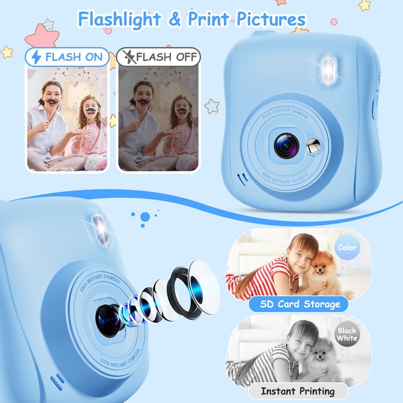 Hangrui Kids Camera Instant Print, 2.0'' Instant Camera for Kids