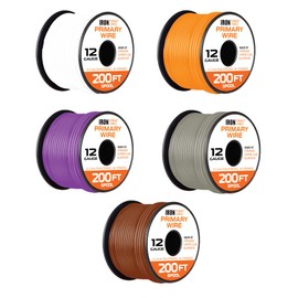 Iron Forge Cable 12 Gauge Automotive Wire - 5 Roll Assortment Pack - 200 Ft of Copper Clad Primary Wire per Roll, 12 Gauge Wire 200 Ft Stranded Copper Clad Aluminium Auto Wire