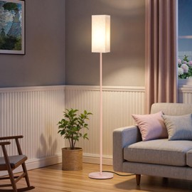 GOEBLESON 64.6" Floor Lamp, Pole Lamp with Foot Switch, Modern Standing Lamp Shade, Minimalist Freestanding Lamp (Bulb Not Included), for Living Room, Bedroom Office ETL Listed,Pink and Beige PE07LD05