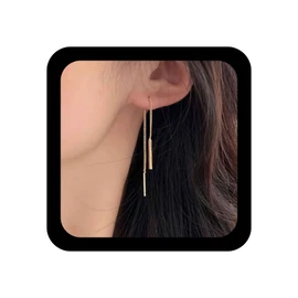Aneneiceera Vintage Long Bar Threader Chain Earrings Gold Vertical Bar Drop Earrings Metal Bar Pull Threader Earrings Geometric Long Chain Dangle Earrings Jewellery for Women, Zinc