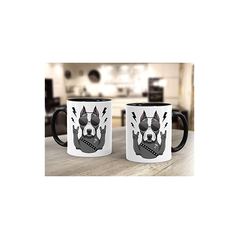 MoonWorks® Kaffee-Tasse mit Motiv Hund Heavy Metal Comicstil Metalhand Bürotasse