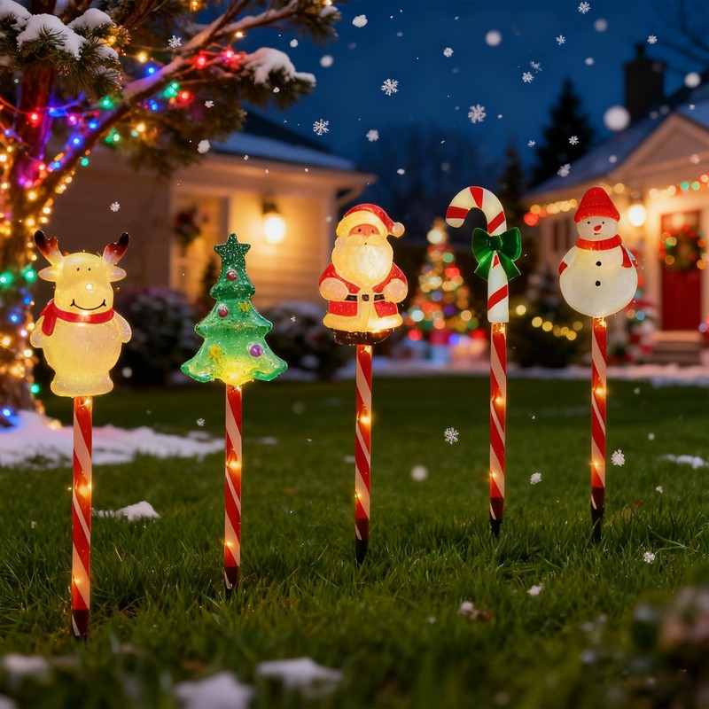 5 Pack Christmas Pathway Lights-Solar Powered Outdoor Garden Snowman Santa