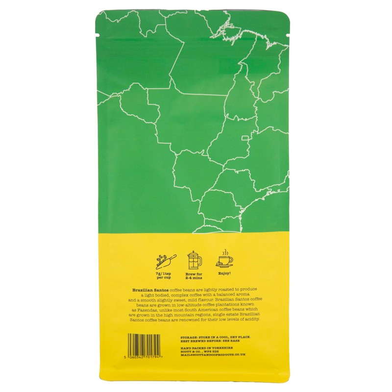 Brazilian Santos Ground Coffee. Light Roast Ground Coffee, Single Origin.