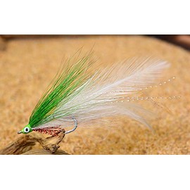 Deceiver Fishing Flies - Green and White Red Throat Tied on Mustad Signature Duratin Fly Hooks - 6 Pack (Hook # 2)