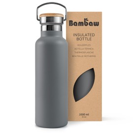 Bambaw Insulated Water Bottle 1l, Grey Water Bottle, Stainless Steel Water Bottle, Leakproof Water Bottle, 1 Litre Water Bottle, 1l Water Bottle, Thermos Water Bottle, Metal Water Bottle – Stormy Grey