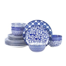 Selamica Ceramic Dinnerware Sets for 6, 18 Pieces Plates and Bowls Set, Scratch Resistant Dishes Set, Dishwasher&Microwave Safe, Vintage Blue