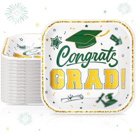 Funnymoom 120 Pcs 7 Inch Graduation Plates 2025 Graduation Party Supplies Disposable Paper Plates Cocktail Class of 2025 Party Favors for Congrats Grad Decorations(Green and Gold)